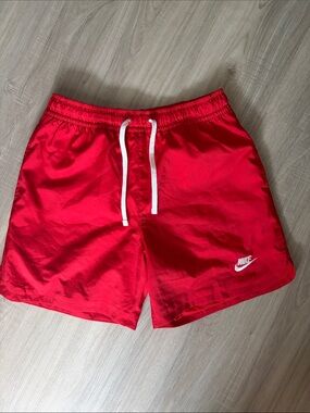 Nike Red Swim Trunks with White Drawstring